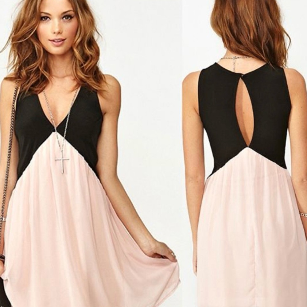 Elegant Black and Pink Sleeveless Dress